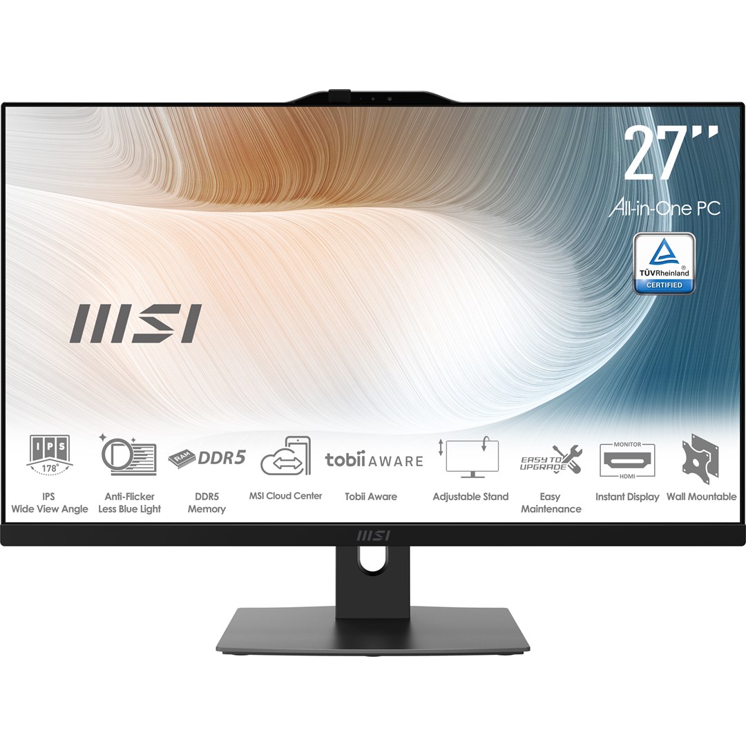 MSI AIO Modern AM272P 1M-1098EU Core5-120U 27" IPS LED FHD Non-Touch Anti-Glare 8GB SSD500GB M.2 AX211 WiFi 6E Windows 11 Pro Black