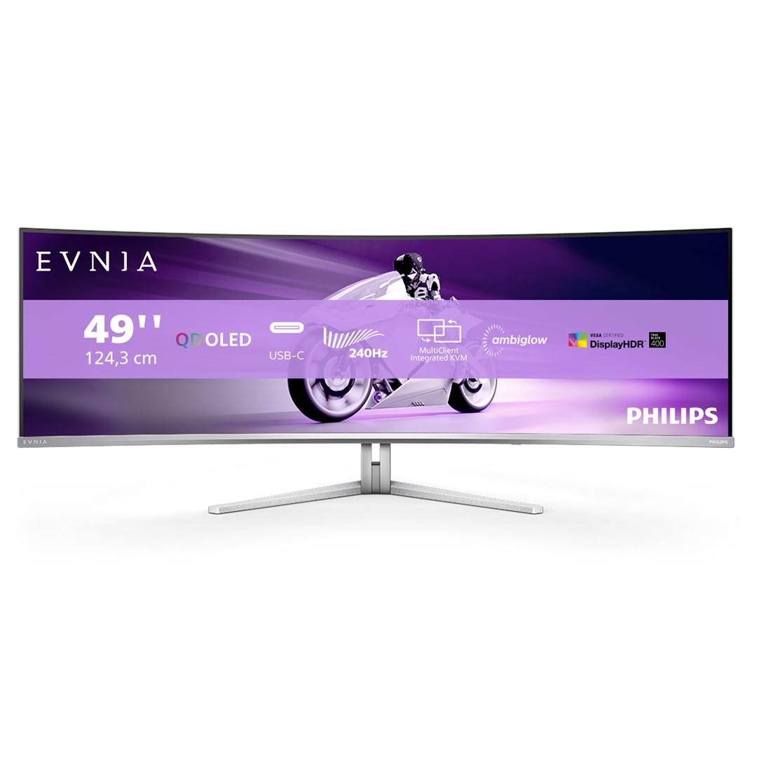 Philips Evnia 8000 49M2C8900/00 monitor komputerowy 124,2 cm (48.9") 5120 x 1440 px Dual QHD QDOLED Biały