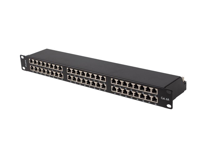 PATCH PANEL 48 PORT 1U 19" KAT.6A FTP EKRANOWANY CZARNY LANBERG