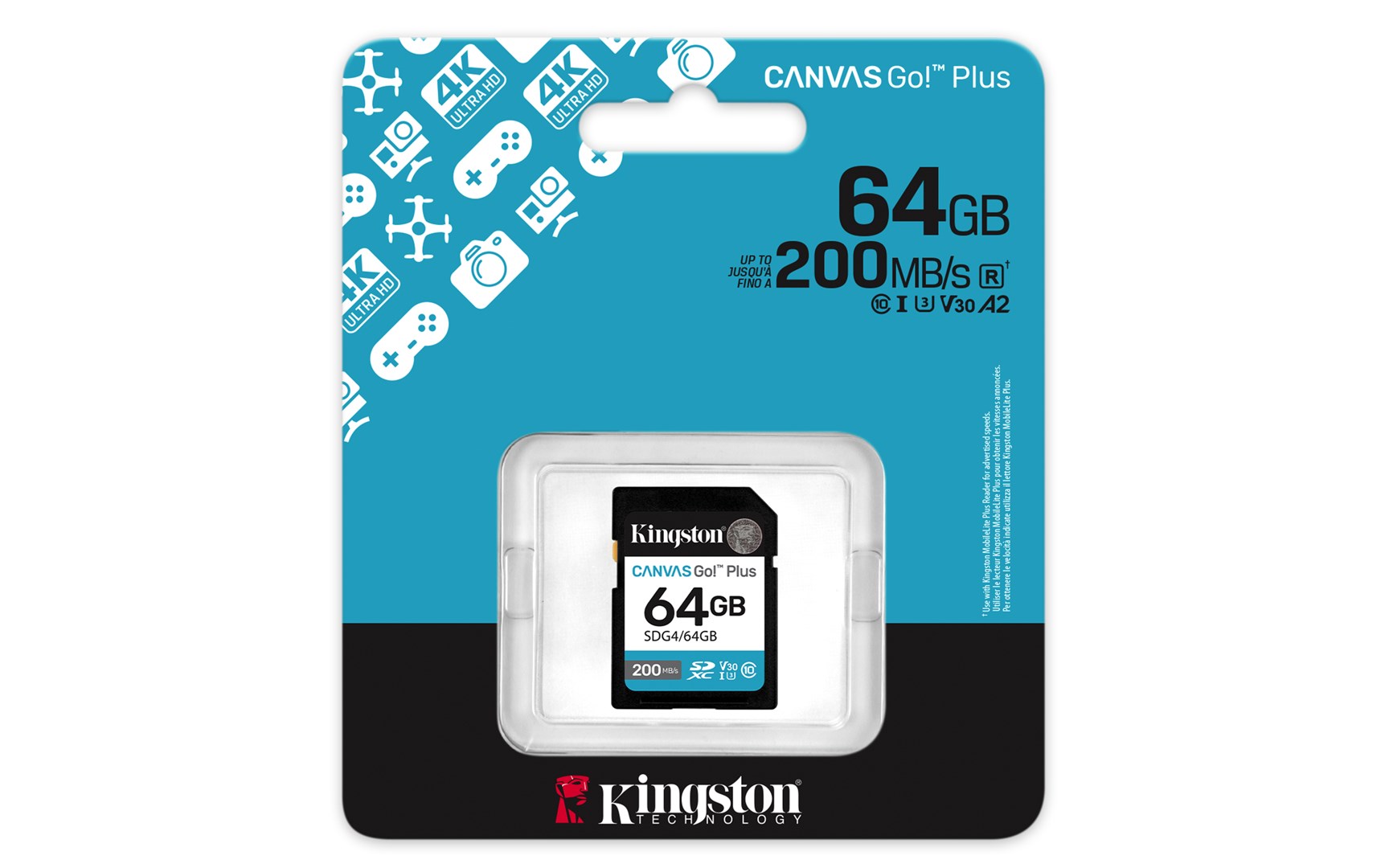 Karta pamięci Kingston Canvas Go Plus SDG4/64GB (64GB; Class U3, V30; Karta pamięci)