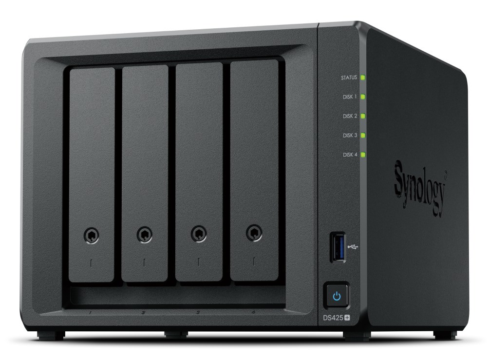 NAS Synology DS425+, Tower, 4x (3.5" SATA HDD/ 2.5" SATA SSD), 2 x M.2, Intel Celeron J4125, 2 GB DDR4 non-ECC (max.6GB), 1x 1GbE RJ-45; 1x 2.5GbE RJ-45, 2x USB 3.2.1 - TYLKO dyski Synology