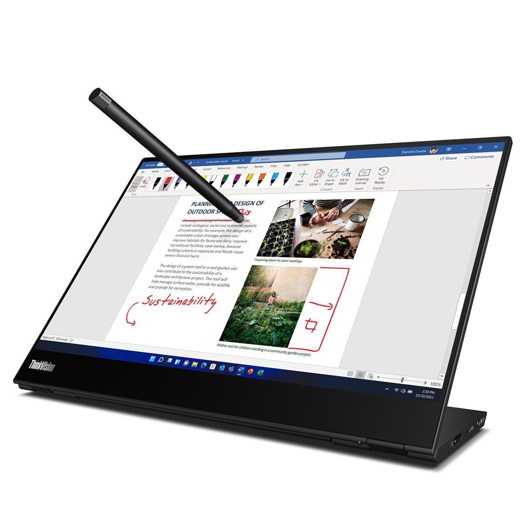 Lenovo Monitor ThinkVision 14.0" M14t Gen 2 Touch 16:9 Panel IPS 2240 x 1400 Lift USB Hub DP