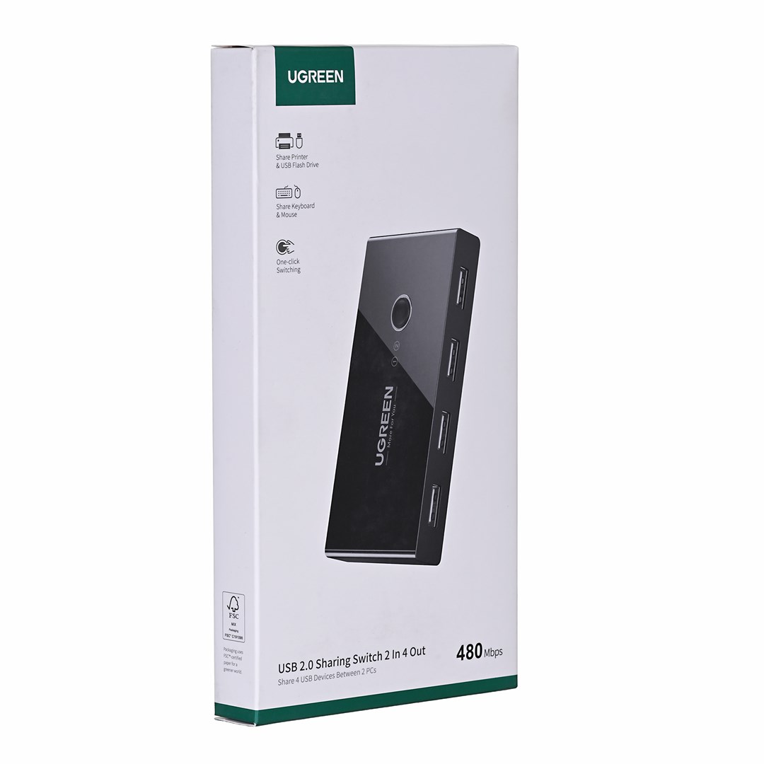 Ugreen Switch box HUB 4xUSB 2.0 (na 2 komputery) czarny