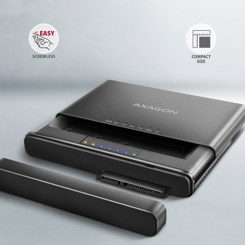 Axagon ADSA-CC USB-C 10Gbps - NVMe M.2 SSD & SATA 2.5/3.5 SSD/HDD CLONE MASTER 2 - Digital/Daten - NVMe USB 3.2 Gen 2 (3.1 Gen 2) Type-C Czarny