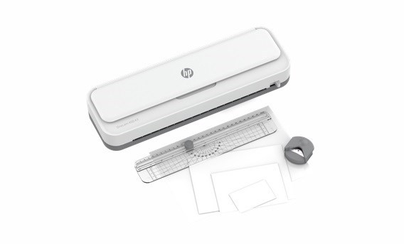 HP Laminator ONELAM 400 A3, na zimno/gorąco, zintegrowany trymer, zaokrąglacz rogów, prędkość 40cm/min + 15 folii: 3xA4, 4xA5, 4xA6, 4xB-CARD, biały