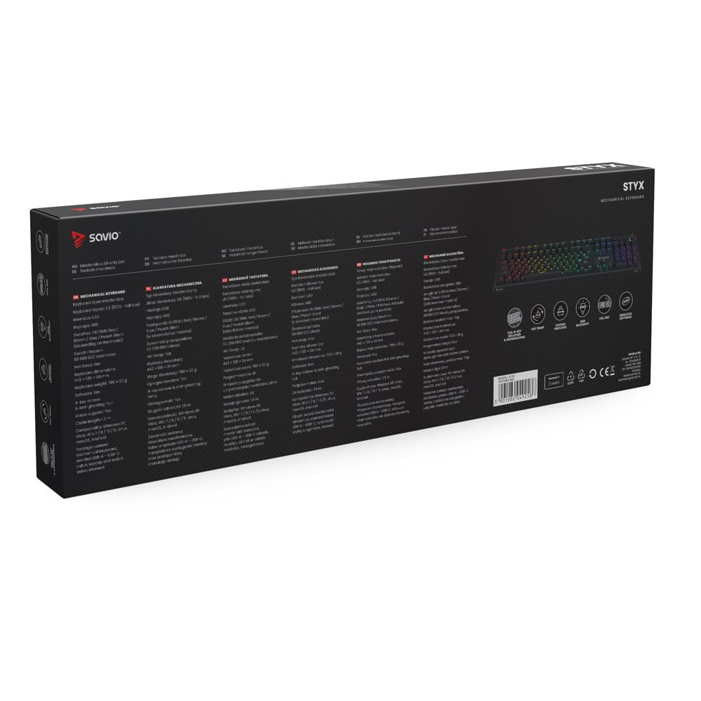 SAVIO KLAWIATURA MECHANICZNA STYX OUTEMU RED HOT SWAP RGB
