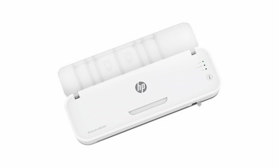 HP Laminator ONELAM 400 A3, na zimno/gorąco, zintegrowany trymer, zaokrąglacz rogów, prędkość 40cm/min + 15 folii: 3xA4, 4xA5, 4xA6, 4xB-CARD, biały
