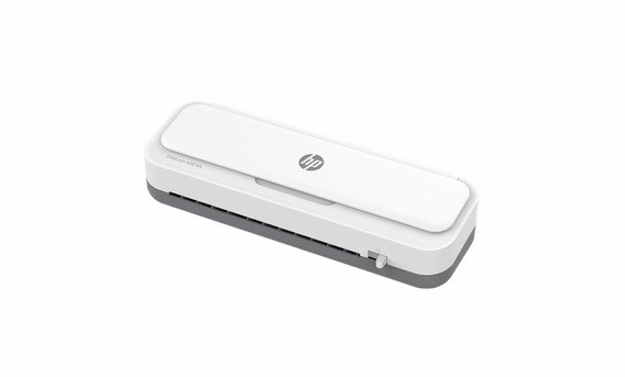HP ONELAM Laminator 400 A4, na zimno/ciepło, zintegrowany trymer, zaokrąglacz rogów, prędkość 40cm/min + 15 folii: 3xA4, 4xA5, 4xA6, 4xB-CARD, biały