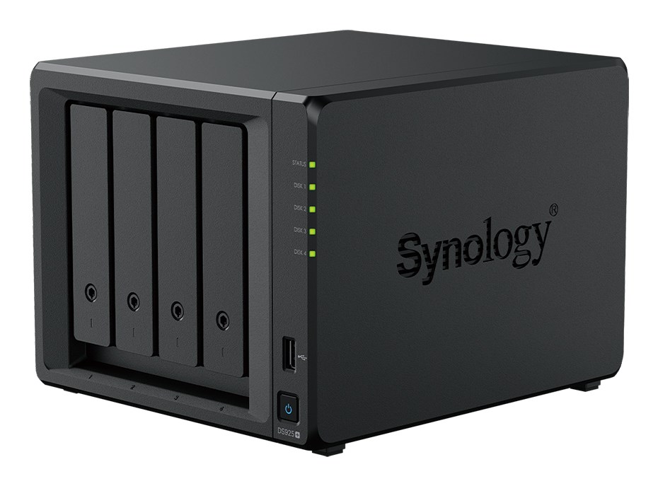 NAS Synology DS925+; Tower; 4x (3.5" SATA HDD); AMD Ryzer V1500B; 4 GB DDR4 ECC SODIMM (max. 32GB)