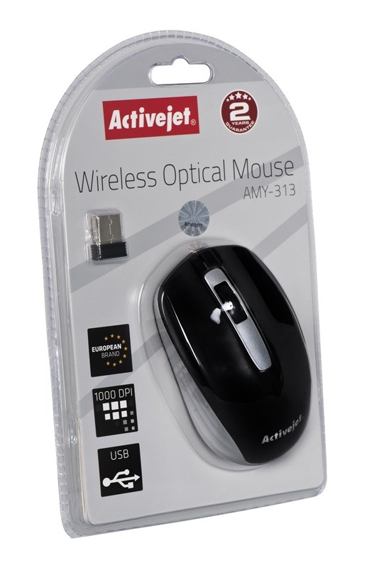 Activejet AMY-313 Mysz bezprzewodowa USB (optyczna; 1200 DPI; kolor czarno-szary)