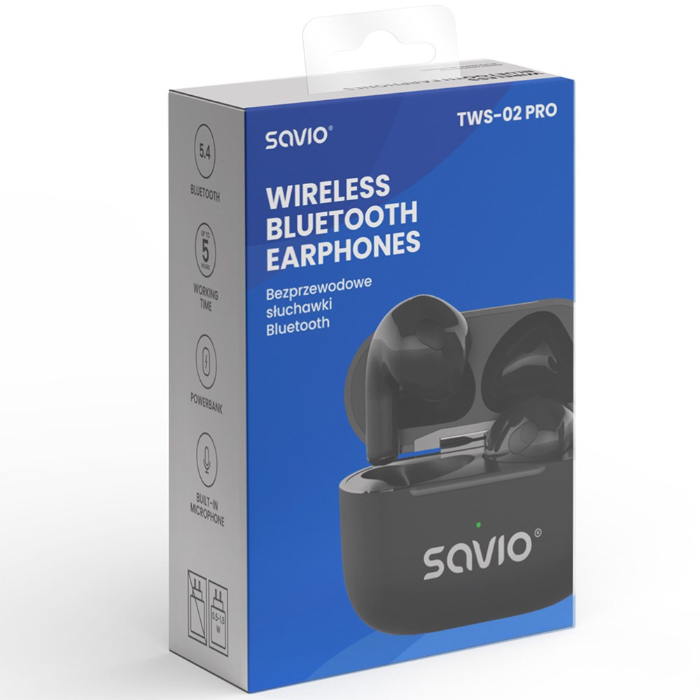 SAVIO SŁUCHAWKI BEZPRZEWODOWE BLUETOOTH TWS-02 PRO