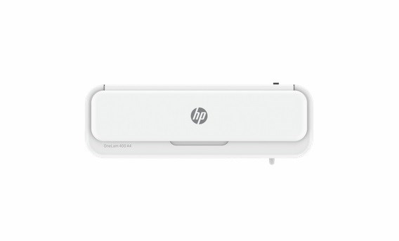 HP ONELAM Laminator 400 A4, na zimno/ciepło, zintegrowany trymer, zaokrąglacz rogów, prędkość 40cm/min + 15 folii: 3xA4, 4xA5, 4xA6, 4xB-CARD, biały