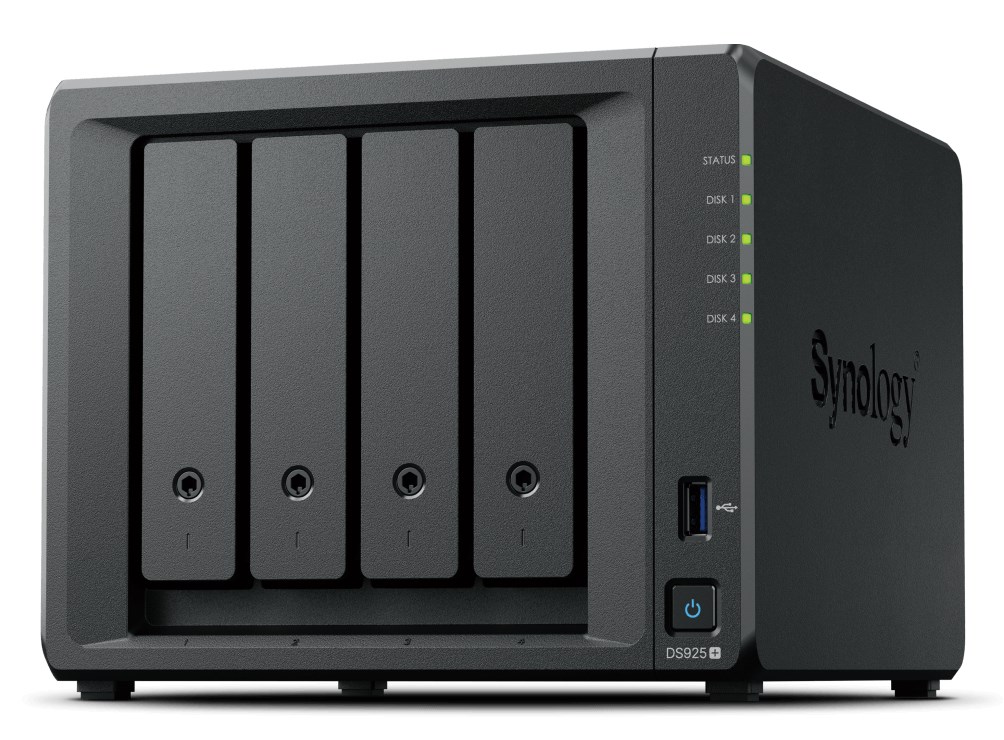 NAS Synology DS925+; Tower; 4x (3.5" SATA HDD); AMD Ryzer V1500B; 4 GB DDR4 ECC SODIMM (max. 32GB)