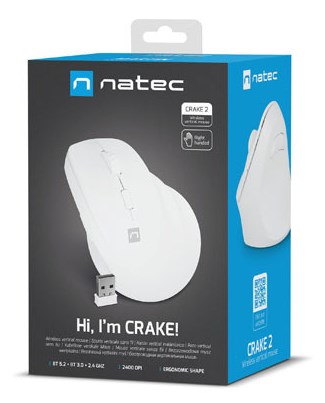 NATEC MYSZ WERTYKALNA CRAKE 2 BEZPRZEWODOWA 2400DPI BT 5.2 +2.4GHZ BIAŁA