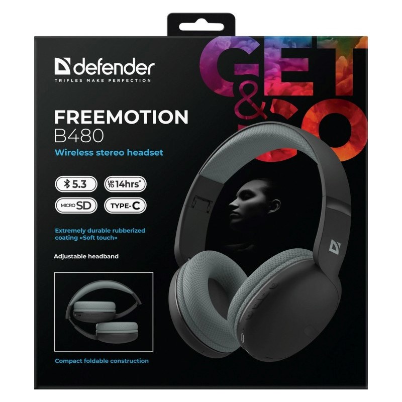 DEFENDER SŁUCHAWKI NAUSZNE BLUETOOTH FREEMOTION B480 CZARNE 63480