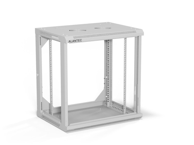ALANTEC Szafa wisząca 19" 12U 600x450, drzwi szklane, kolor szary, do samodzielnego montażu - Flat Pack (SW-12U-600-450-01-SF)