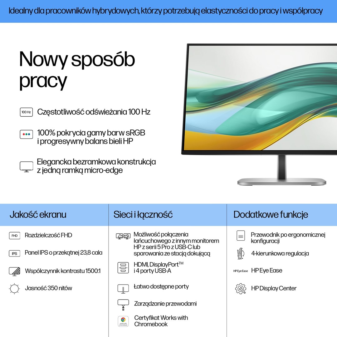 MONITOR HP LED 23,8” S5 Pro 524pf (9D9L6A5)