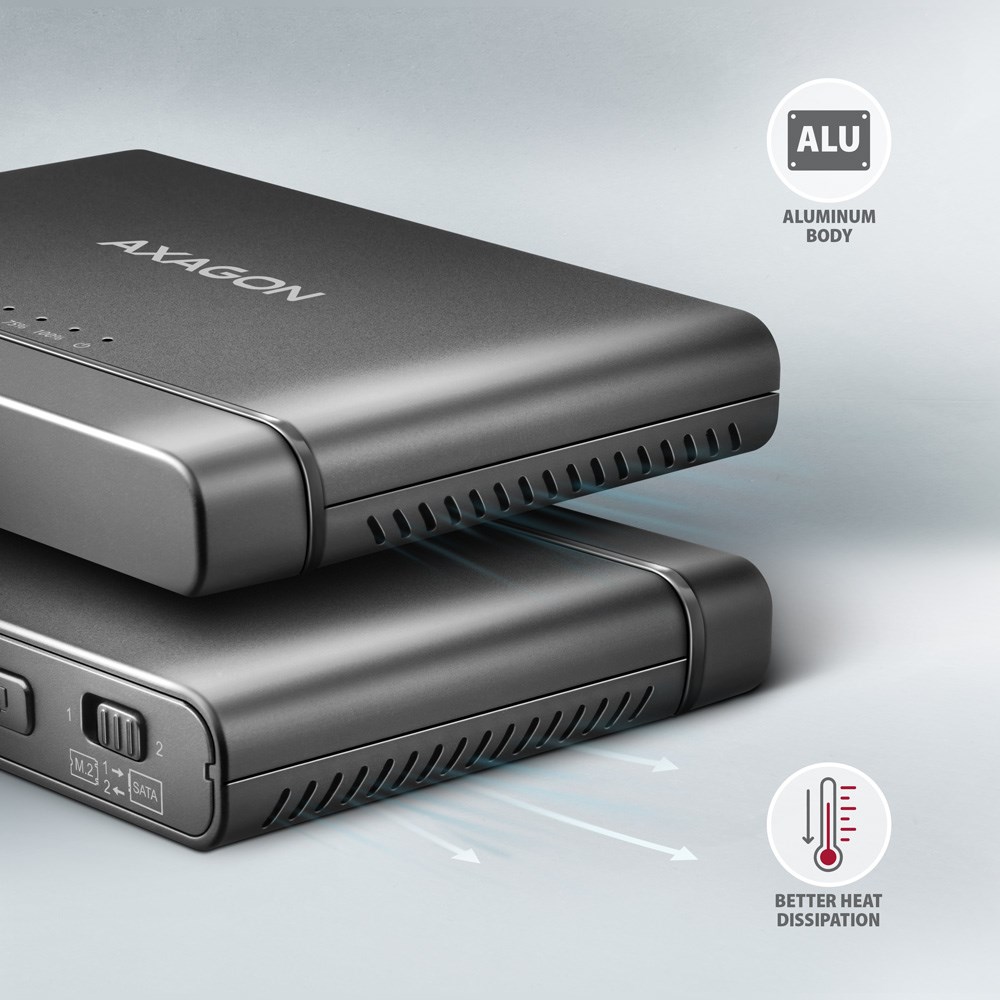 Axagon ADSA-CC USB-C 10Gbps - NVMe M.2 SSD & SATA 2.5/3.5 SSD/HDD CLONE MASTER 2 - Digital/Daten - NVMe USB 3.2 Gen 2 (3.1 Gen 2) Type-C Czarny