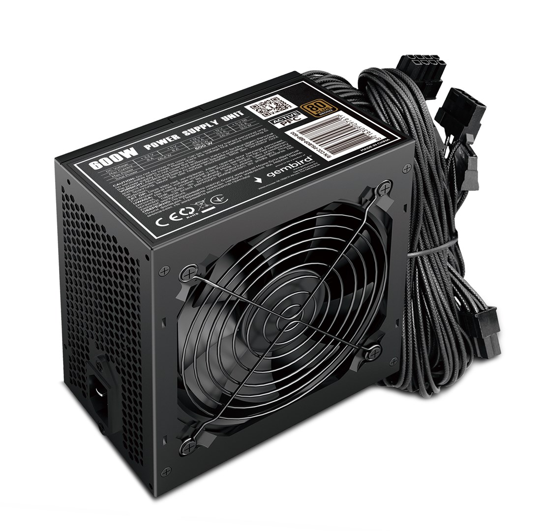 GEMBIRD ZASILACZ KOMPUTEROWY PSU80P-BBP-600 80+BRONZE ATX, 600W, AKTYWNE PFC, 12CM WENTYLATOR
