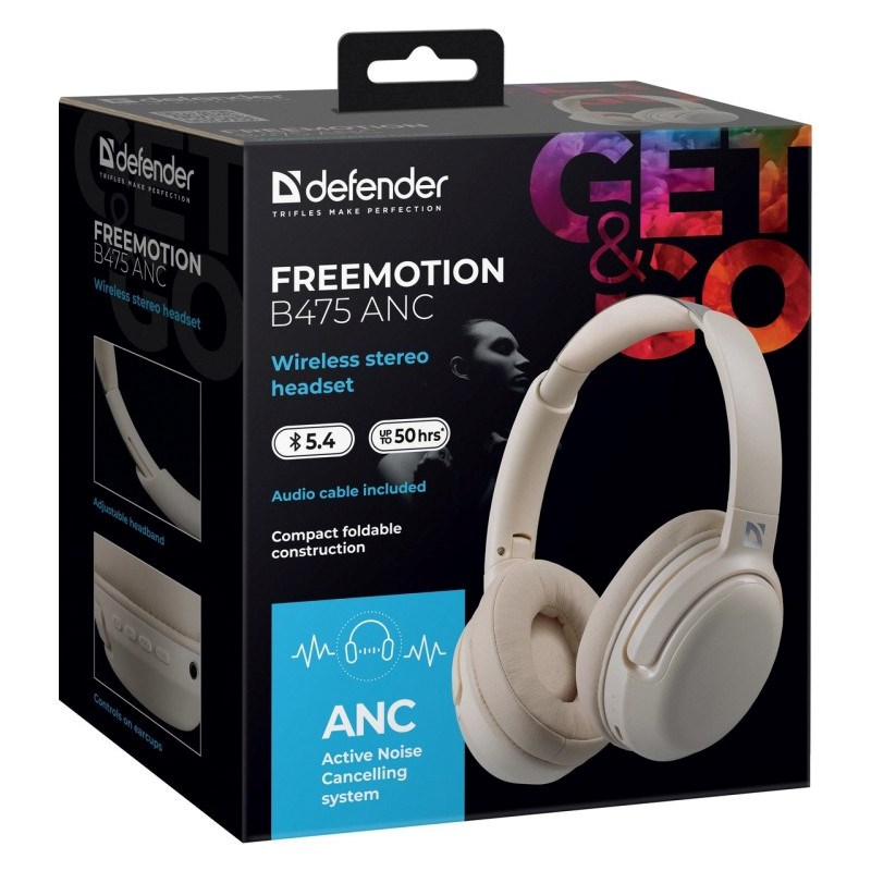 DEFENDER SŁUCHAWKI NAUSZNE BLUETOOTH FREEMOTION B475 ANC BEŻOWE 63475