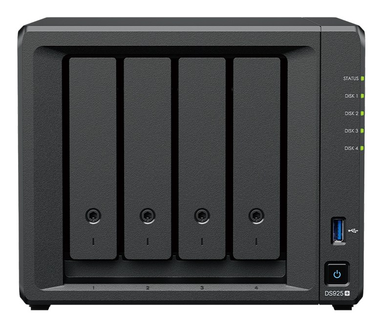 NAS Synology DS925+; Tower; 4x (3.5" SATA HDD); AMD Ryzer V1500B; 4 GB DDR4 ECC SODIMM (max. 32GB)