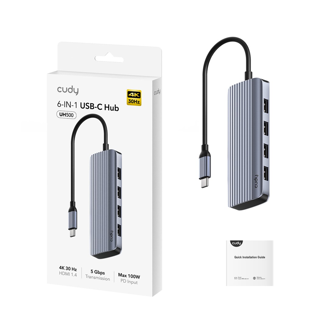 CUDY UH500 Hub USB-C 6-IN-1 z HDMI 4K